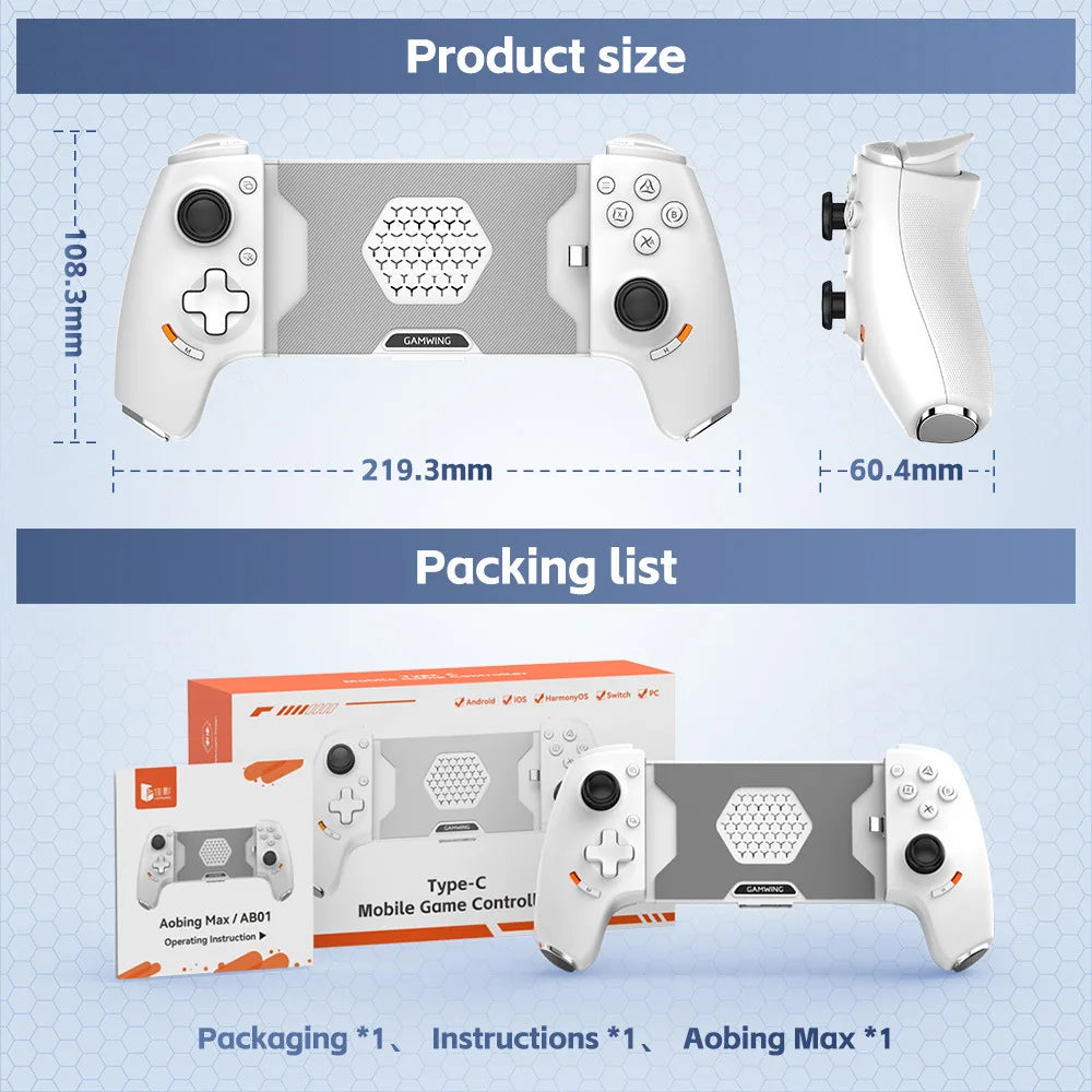 Telescopic Gamepad  Joysticks. Type-C & BT. Compatible with Phone. Android. iOS and Switch