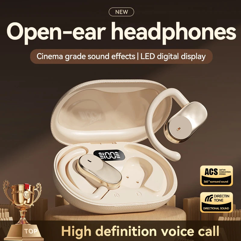 Ear-Hook Wireless Headphones — Digital Display. IPX5 Waterproof. JL Chip. Type-C Fast Charging